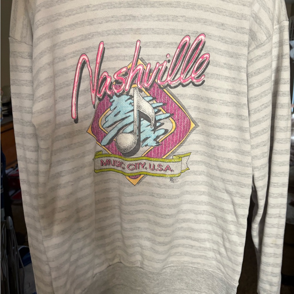 Nashville Women's Striped Crew Neck Sweater - Gray
